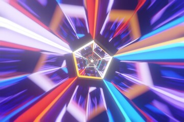 Abstract tunnel Endless swirling animated background. Bright colorful lines sparkle and move forward. 3d render