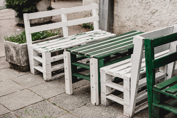 wooden chairs made of pallets outdoors
