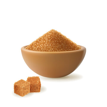 Eco bio brown sugar in wooden bowl isolated on black background