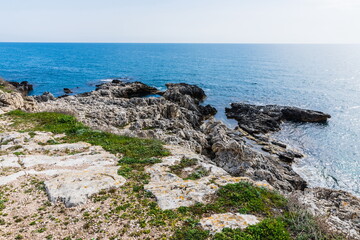 Fototapeta na wymiar Rocky coast of the Tarkhankut peninsula - the westernmost part of Crimea