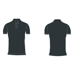 mens slim fit polo shirt design 2 button placket mock up clothing fashion template garment vector illustration front and back view side slit,longer back body 