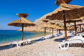 View of the beautiful Oprna beach in the adriatic bay of the Krk island