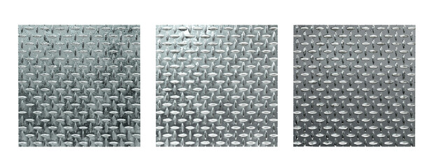 Metal diamond plates with different levels of polishing isolated on the white background. 3d rendering