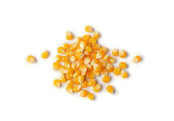 Heap of Raw Popcorn Grains Isolated on White Background