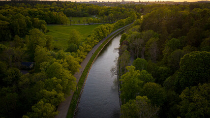 Sunset over canal in a park in Stockholm Sweden. High quality photo