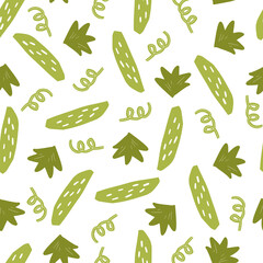 Hand drawn seamless pattern of simple green cucumber. Doodle sketch style. Cucumber pattern for food shop, vegetable wallpaper, background, textile design.