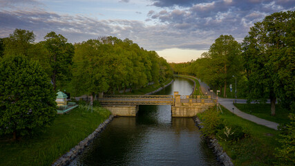Sunset over canal in a park in Stockholm Sweden. High quality photo