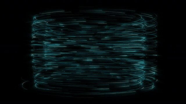 Small particle effect line curve spin around center form cylinder shape hologram concept with 3d rendering include alpha path.