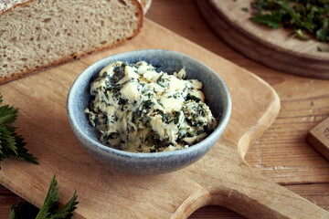 Herbal butter made of fresh nettles collected in spring