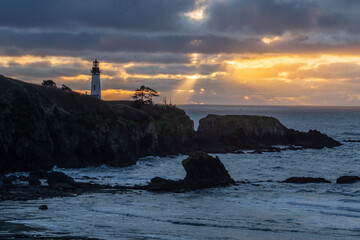 The Yaquina Head Lighthouse at Sunset near Newport on the Oregon coast