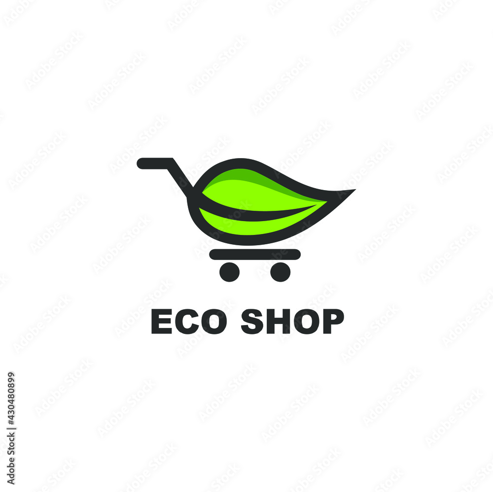 Wall mural eco shop leaf and cart vector logo design