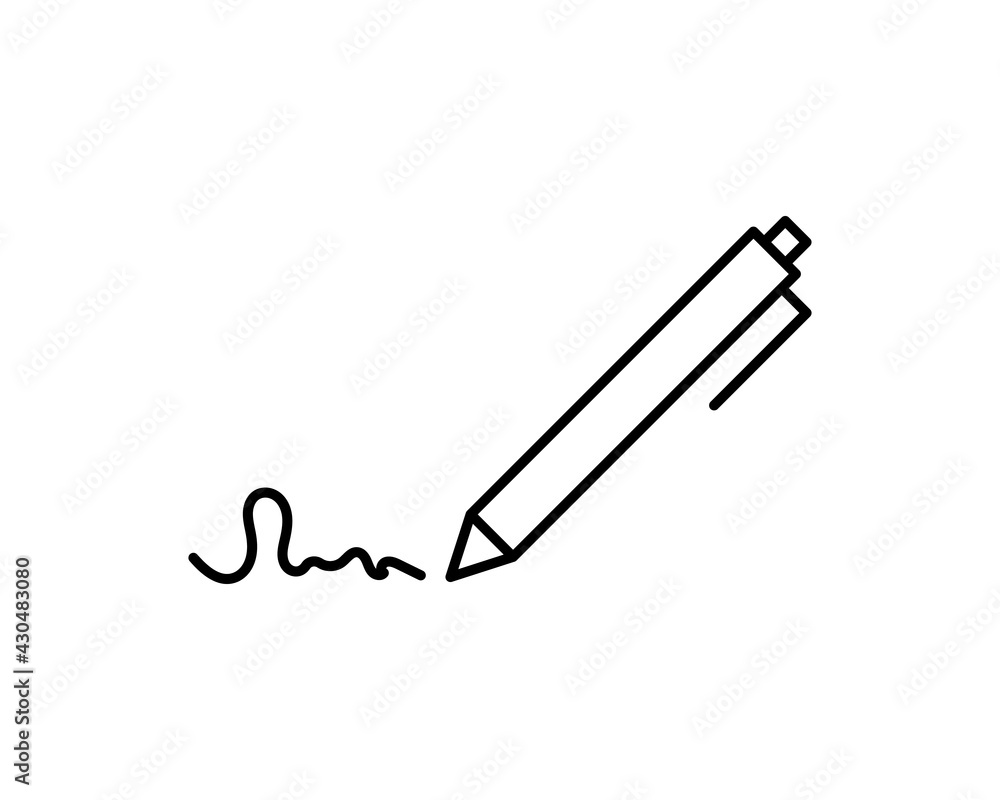 Poster pen signing a contract with signature line art vector icon for business apps and websites