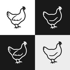 Hen icon set. Outline of hen chicken in simple flat style. Hen contour symbol. Vector Illustration.
