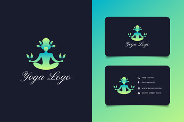 Green Yoga Logo Design with Human Holding Leaves