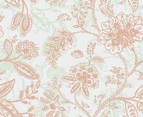 Banjara Floral pattern on grey background. Watercolor print. Seamless texture. Elegant template for fashion prints. Printing with in hand drawn style