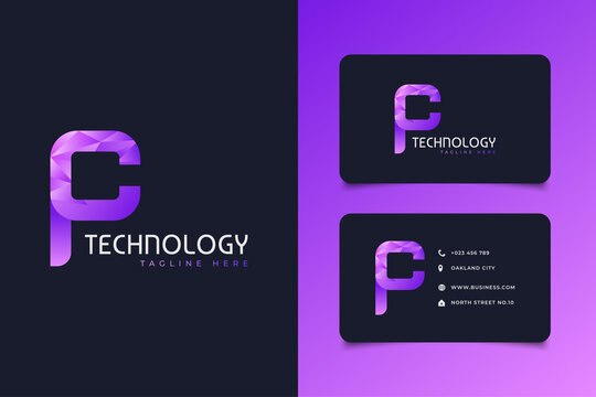 Initial Letter P and C Logo in Colorful Gradient with Modern and Futuristic Concept