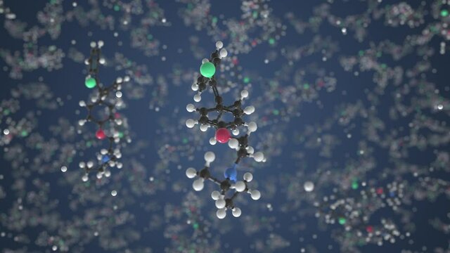 Molecule of Clomifene. Molecular model, looping seamless 3d animation