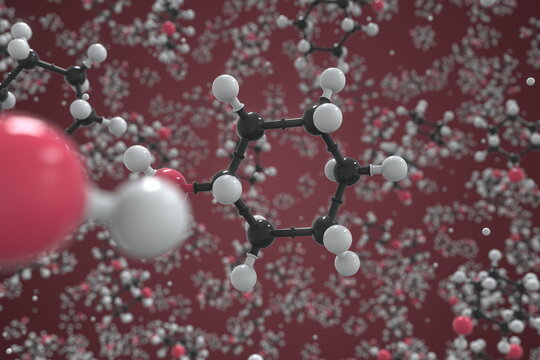 Cyclohexanol molecule, ball-and-stick molecular model. Chemical 3d rendering