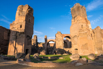 Terme di Caracalla or the Bath of Caracalla springs ruins, view from ground panoramic in Rome - Italy