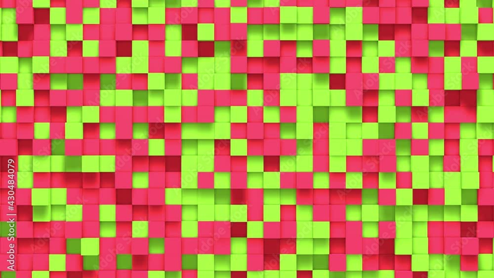 Poster pink green small box cube random geometric background. abstract square pixel mosaic illustration. la