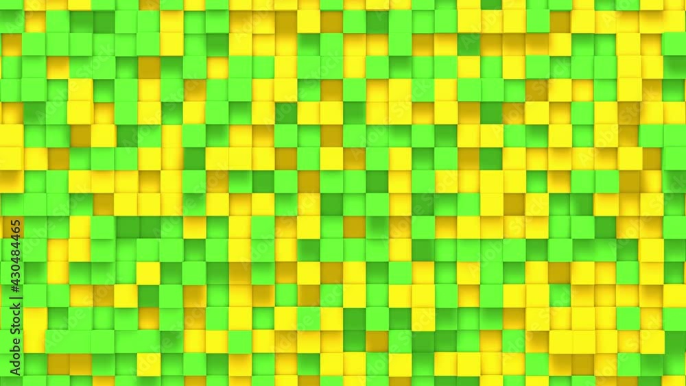 Poster green yellow small box cube random geometric background. abstract square pixel mosaic illustration. 