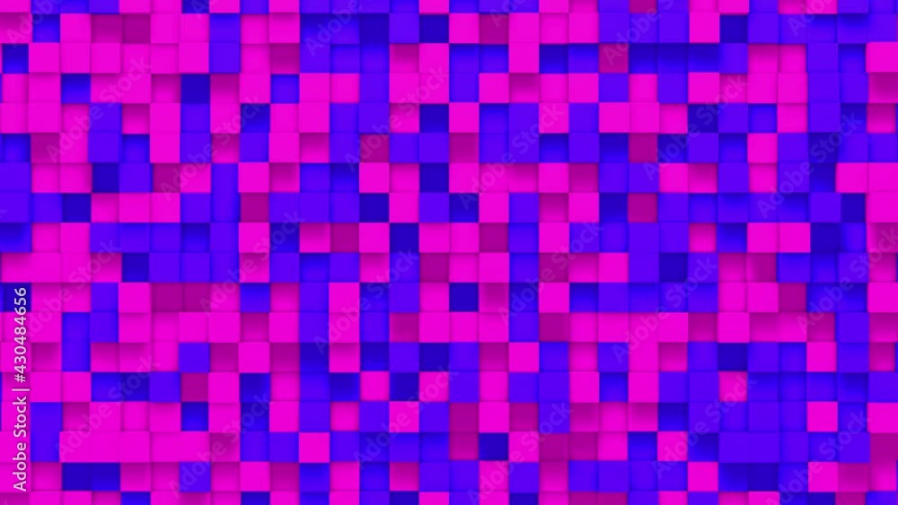 Poster pink purple small box cube random geometric background. abstract square pixel mosaic illustration. l