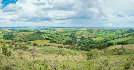 Brazilian Mineira rural landscape São Roque de Minas - MG. Wide view of farms and coffee plantations of Minas Gerais state.