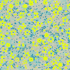 Dots and Spots of Halftone Grunge floral silhouette  Background. Distressed Grungy Seamless Pattern Design. Polka Dots Style Texture. Broken, Rusty Print Design Pattern.