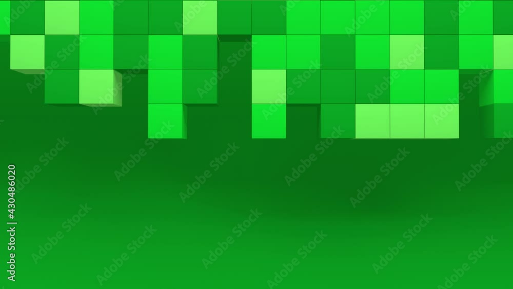 Poster geometric mosaic waves pattern. construction of hills landscape using green grass blocks. 3d animati