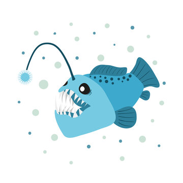 Cartoon angler fish. Vector illustration of anglerfish character.