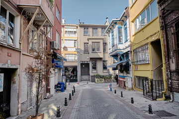 01.03.2021. Kadikoy istanbul. Turkey. Street view and old style building in narrow streets in Moda...