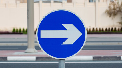 Road sign compulsory turn right