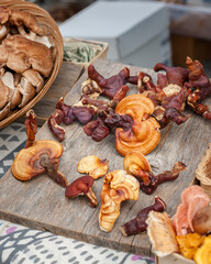 A variety of mushrooms at the farmers market.