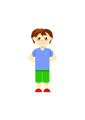 brown hair little boy illustration blueshirt green pants