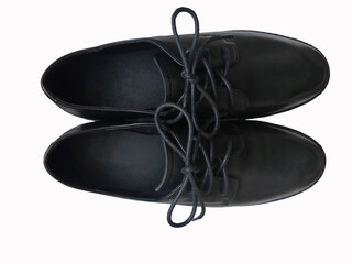 leather shoes isolated on a white background, top view