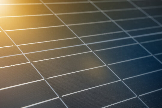 Solar panel with sun glare. Close-up, electricity, ecology, eco, energy