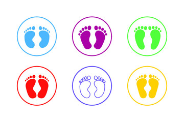 Colorful Baby Footprints Icon Set