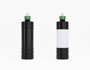 Black plastic 500ml bottle with green push pull bottle cap for mockup and branding.