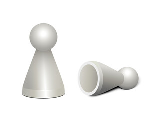 Spielfigur in weiß, Spielstein, Halmakegel, Halmafigur, Pöppel  
Figur aus Kunststoff für z.B. Gesellschaftsspiele, 
Vektor illustration isoliert auf weißem Hintergrund 

