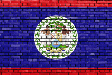 flag of Belize painted on brick wall