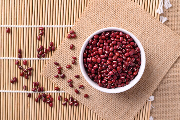 Azuki beans or red mung beans in a bowl, Food ingredients in many Chinese dishes and filling in Japanese sweet