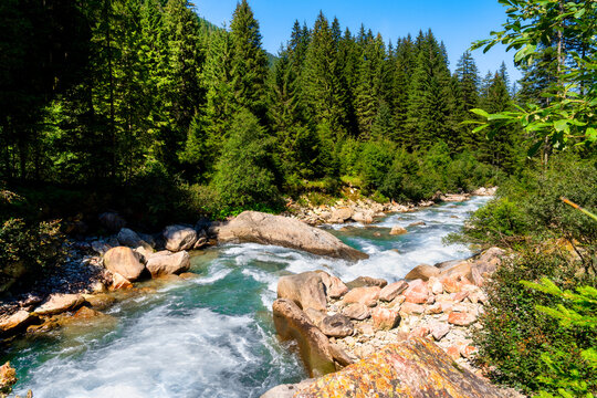 Hiking trails through the beautiful nature of the Hohe Tauern National Park near the Krimml Waterfalls