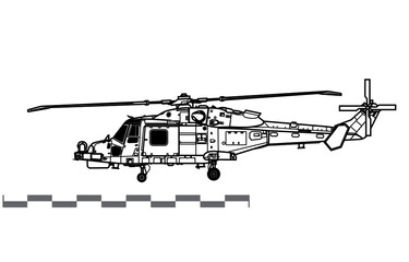 AgustaWestland AW159 Wildcat. Vector drawing of multirole helicopter. Side view. Image for illustration and infographics.