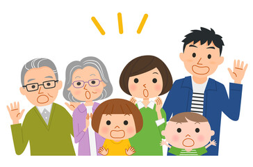 驚く三世代家族のベクターイラスト