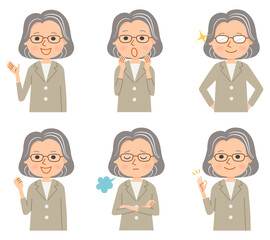 Fototapeta premium 年配の女性の様々な表情. ベクターイラストのセット