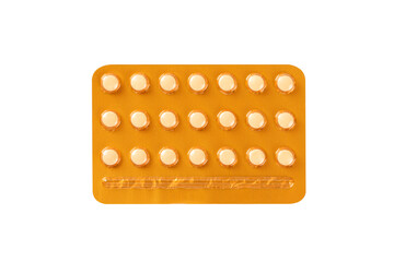 Female oral contraceptive pills blister  isolated on white background. - obrazy, fototapety, plakaty