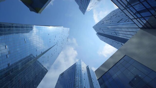 Looking up at the high-rise buildings in the city，Urban CBD