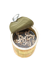 Preserve Ant eggs in can isolated on white,Insect nutrition food