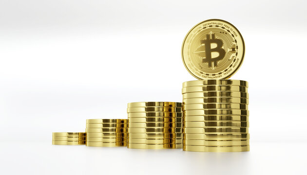 stack of gold coin bitcoin high price cryptocurrency on a white background 3d rendering illustration