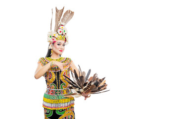 Asian woman dancing East Kalimantan traditional dance (Giring-Giring dance)